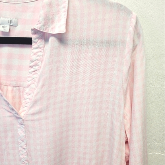 J. Jill Pink Gingham Print Collared V-Neck Long Sleeve Pullover Shirt Size M - Picture 3 of 7